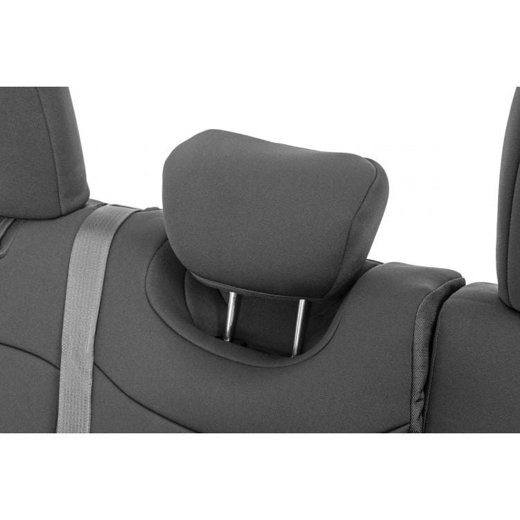 Rough Country Jeep Neoprene Seat Cover Set - w-o Rear Center Armrest - Black (18-C Wrangler JL Unlimited)