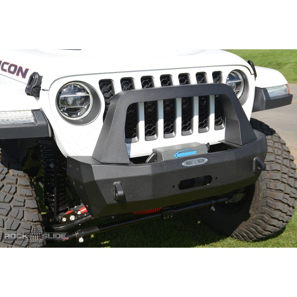 Rock Slide Engineering Stubby Front Bumper w- Bull Bar Jeep Wrangler JL & Gladiator JT FB-S-100-JL