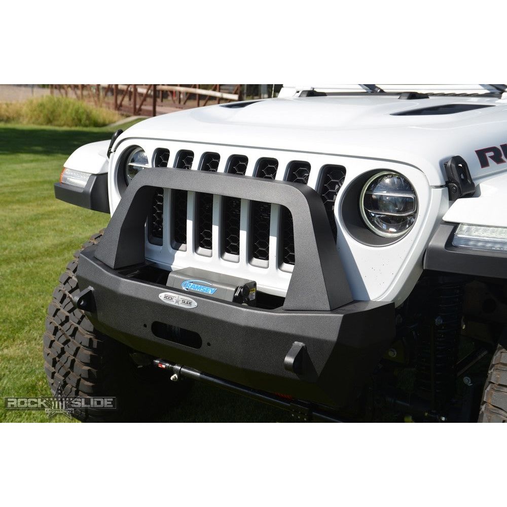 Rock Slide Engineering Stubby Front Bumper w- Bull Bar Jeep Wrangler JL & Gladiator JT FB-S-100-JL