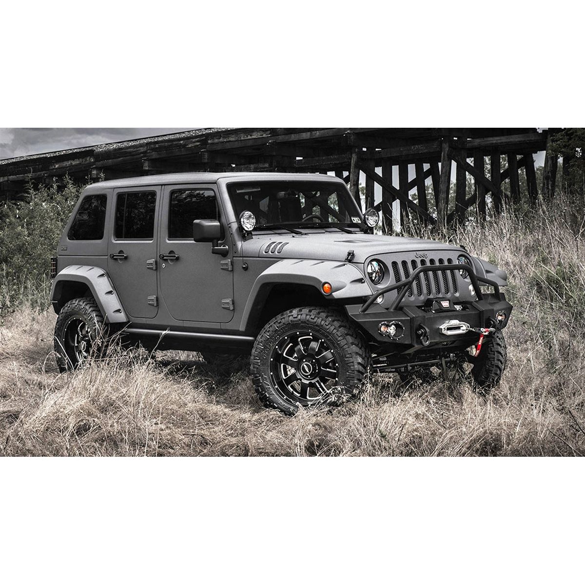 Fab Fours Lifestyle Winch Front Bumper with Pre-runner Grille Guard for 07-18 Jeep Wrangler JK 2 -4 Door Models JK07-B1850-1