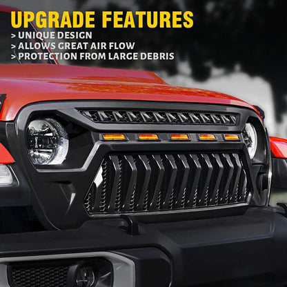 NVE Off Road Grille with Amber LED Running Lights for 2018-C Jeep Wrangler JL-JLU & Gladiator JT JL-1006