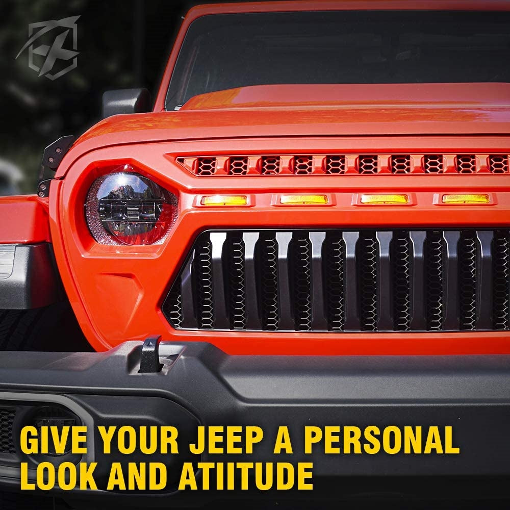 NVE Off Road Grille with Amber LED Running Lights for 2018-C Jeep Wrangler JL-JLU & Gladiator JT JL-1006