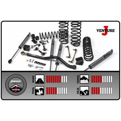 JKS 2.5" Lift Kit J-Venture (Jspec Shocks) for 2007-2018 Jeep Wrangler JK (4 Door) - JSPEC102K