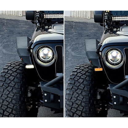 Quake LED 3" DRL Fender Lights w-Switchback Turn Signal for 2018-C Jeep Wrangler JL-Gladiator QTE956